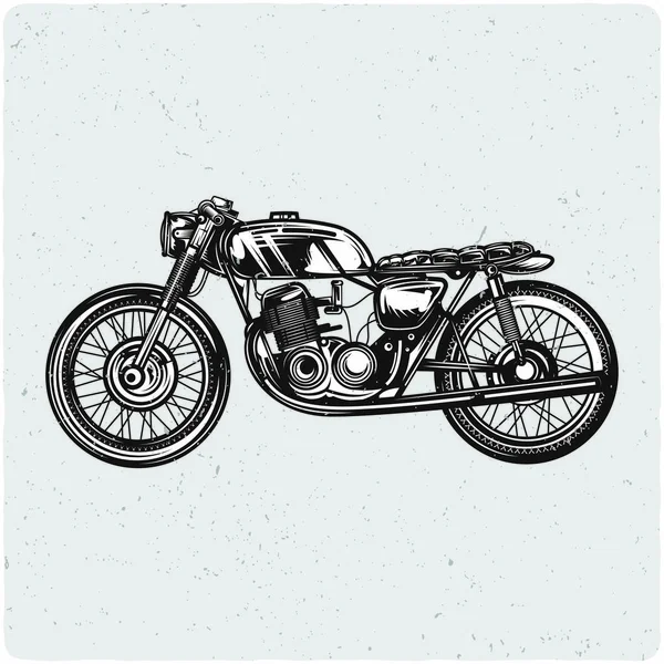 Vintage Motorcykel Svartvit Illustration Isolerad Ljus Backgrond Med Grunge Buller — Stock vektor