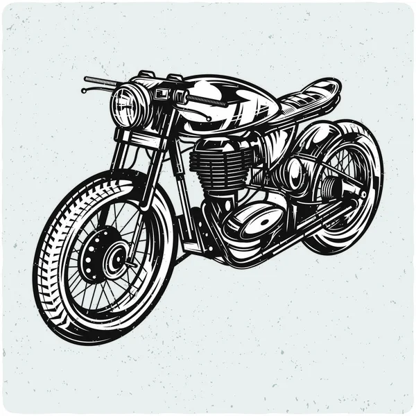 Vintage Motorcycle Black White Illustration Isolated Light Backgrond Grunge Noise — Stock Vector