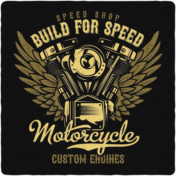 Camiseta Diseño Póster Con Ilustración Motor Motocicleta Diseño Con Composición — Archivo Imágenes Vectoriales