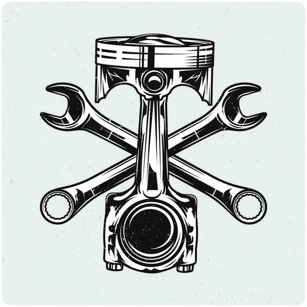 Motorcycle Piston Wrenches Black White Illustration Isolated Light Backgrond Grunge — Stock Vector