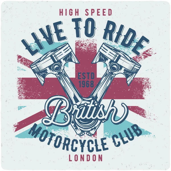 T-shirt veya poster tasarım çizim motosiklet Pistons ile. Metin kompozisyonu ile tasarım.