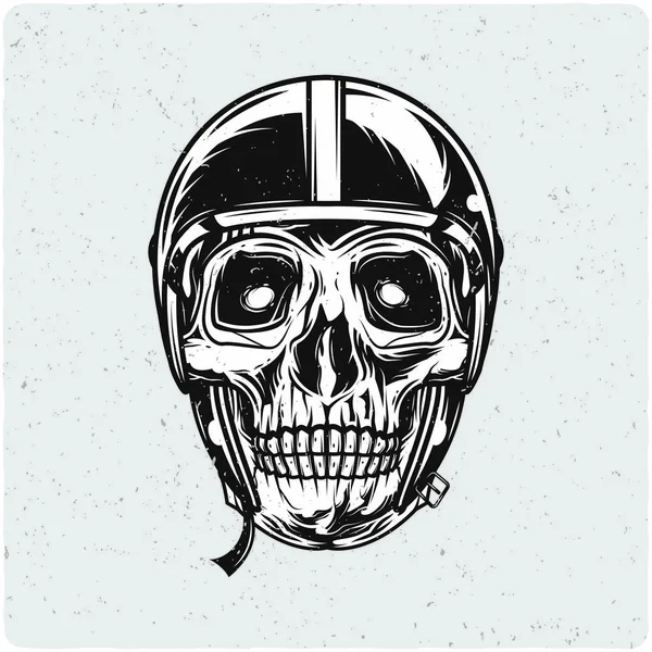 Cráneo Del Motociclista Ilustración Blanco Negro Aislado Backgrond Ligero Con — Archivo Imágenes Vectoriales