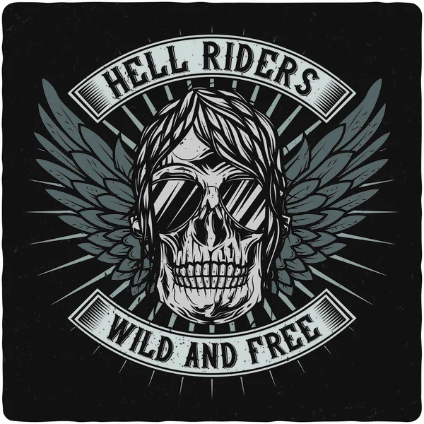 Shirt Poster Design Met Afbeelding Van Motorfiets Biker Schedel Ontwerpen — Stockvector