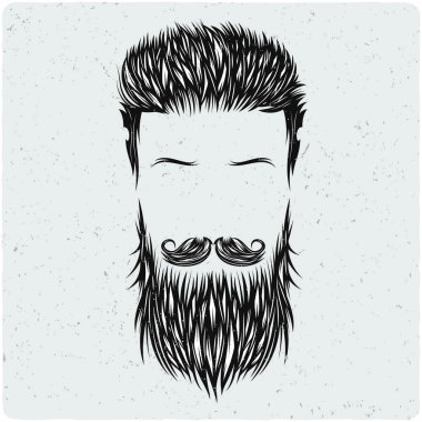 Saç, bıyık, sakal. Siyah beyaz resim. Grunge gürültü ve çerçeve ile hafif backgrond izole.