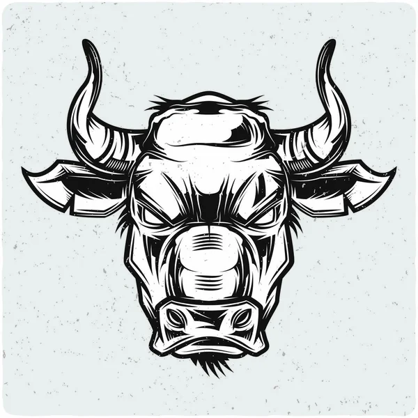 Bull Hoofd Zwart Wit Afbeelding Geïsoleerd Lichte Backgrond Met Grunge — Stockvector