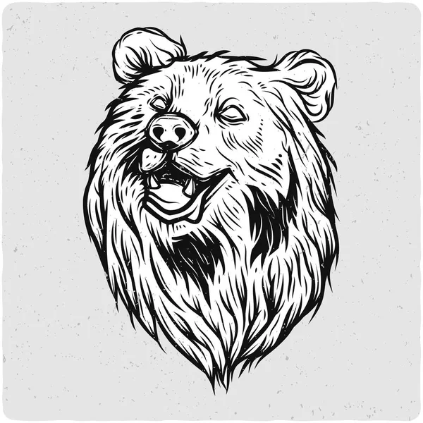 Tête Ours Illustration Noir Blanc Isolé Sur Fond Lumineux Avec — Image vectorielle