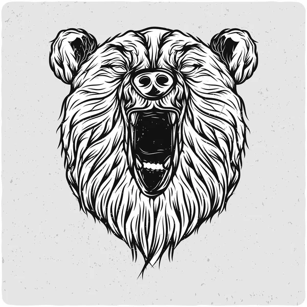 Bear Head Black White Illustration Isolated Light Backgrond Grunge Noise — Stock Vector