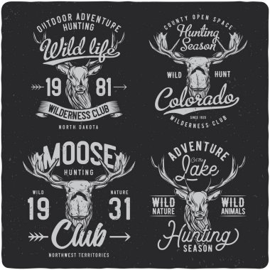 Vintage etiketleri kompozisyon koyu arka plan üzerinde yazı ile ayarlama. T-shirt tasarım.