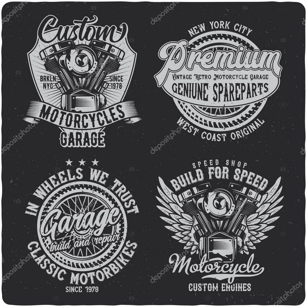 Vintage labels set with lettering composition on dark background. T-shirt design.