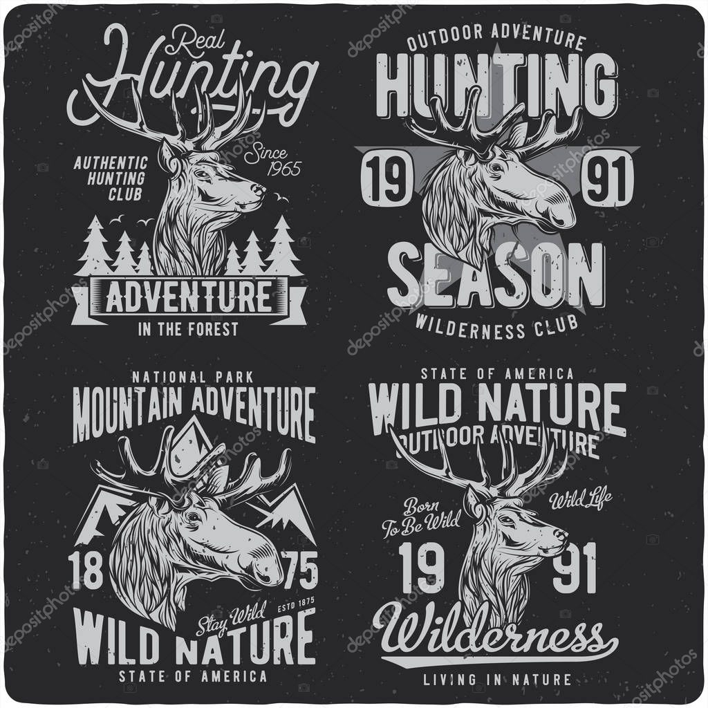 Vintage labels set with lettering composition on dark background. T-shirt design.