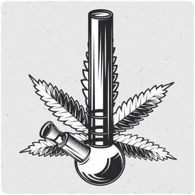 Esrar ve bir bong. Siyah beyaz resim. Grunge gürültü ve çerçeve ile hafif backgrond izole.