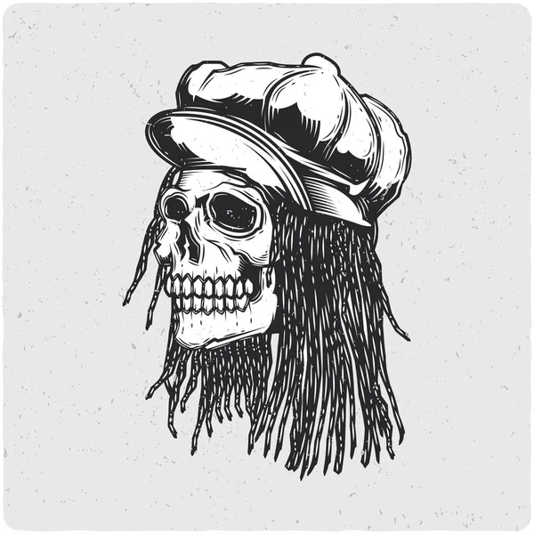 Katona Skull Sisak Fekete Fehér Illusztráció Elszigetelt Fény Backgrond Grunge — Stock Vector