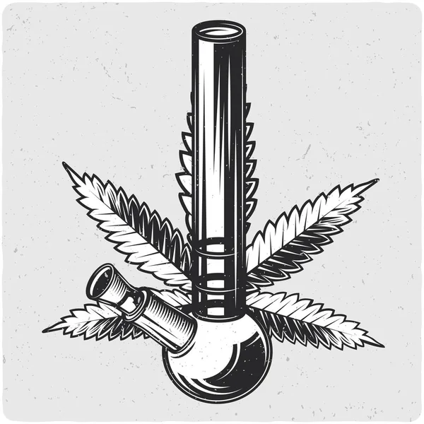 Cannabis Bong Black White Illustration Isolated Light Backgrond Grunge Noise — Stock Vector