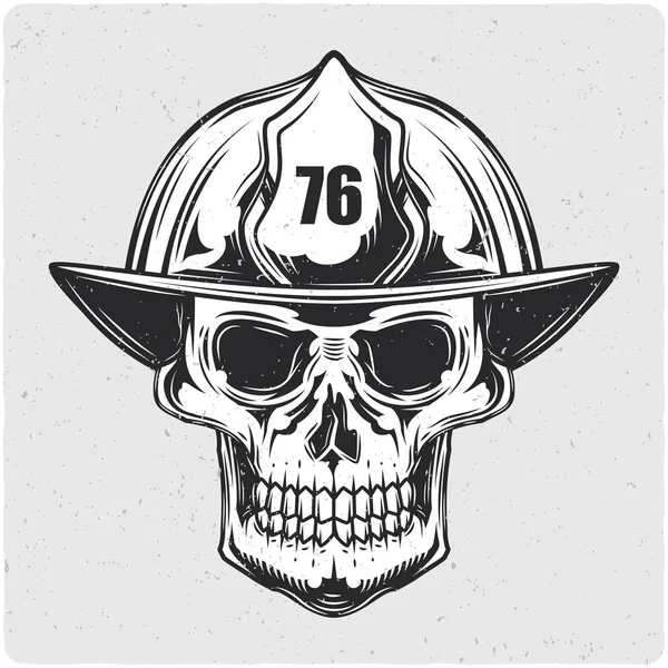 Feuerwehrschädel Schwarz Weiß Illustration Isoliert Auf Hellem Backgrond Mit Grunge — Stockvektor