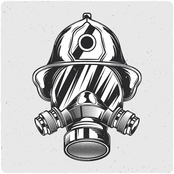 Tête Pompier Illustration Noir Blanc Isolé Sur Fond Lumineux Avec — Image vectorielle