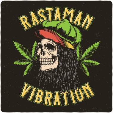 T-shirt veya poster tasarım çizim Rastaman kafatası ile. Etiket tasarımı ile metin oluşturma.