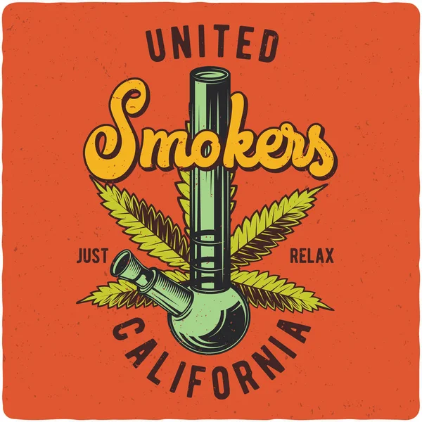 Shirt Eller Affisch Design Med Illustration Cannabis Och Bong Etikettdesign — Stock vektor