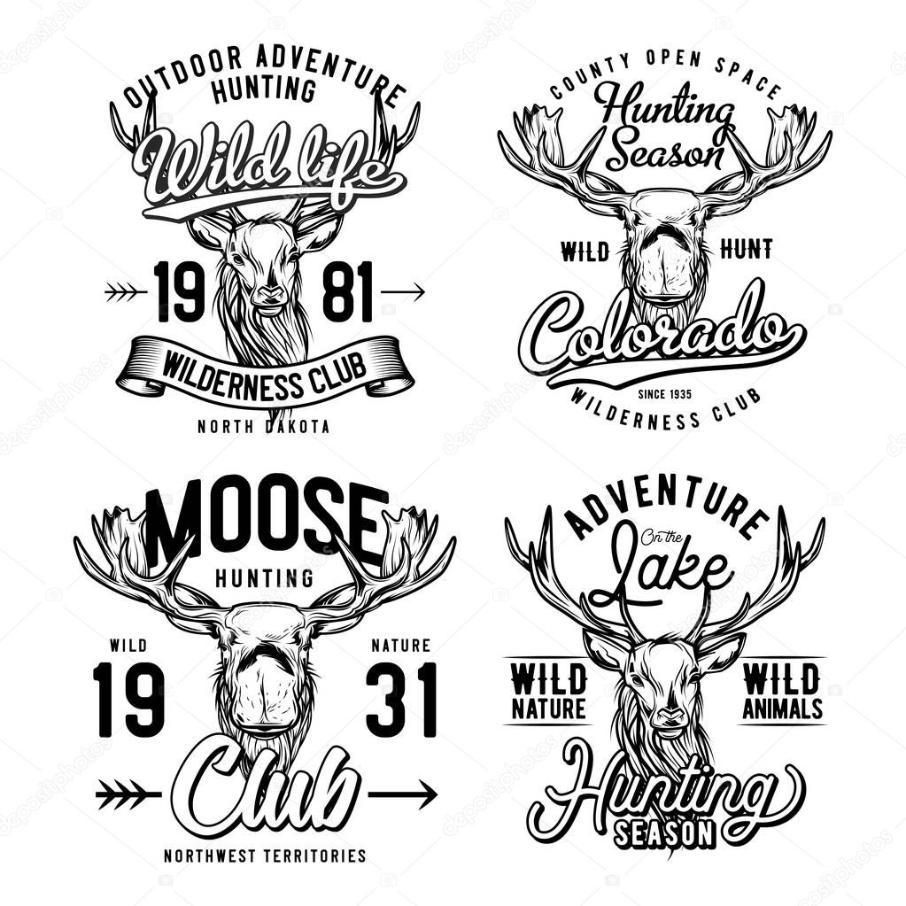Vintage labels set with lettering composition on white background. T-shirt logo design.