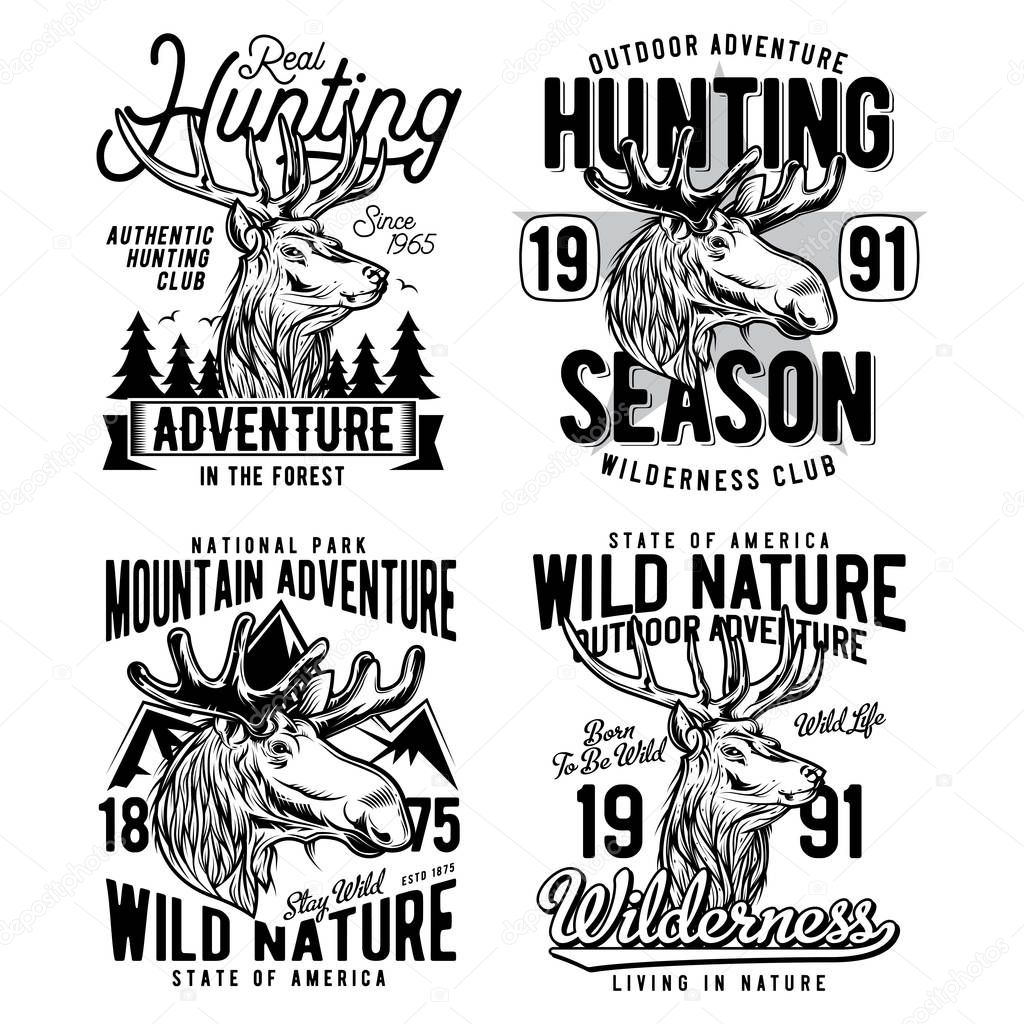 Vintage labels set with lettering composition on white background. T-shirt logo design.