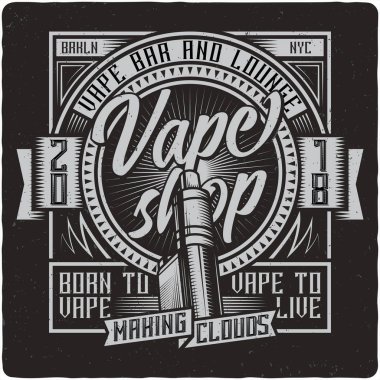 Vaping vintage etiketi logosu kompozisyon koyu arka plan üzerinde yazı ile. Tee gömlek ya da poster tasarımı.