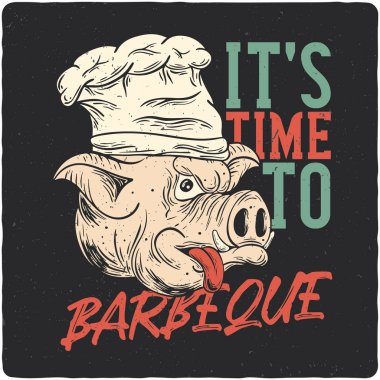 Domuz aşçı çizimi ile T-shirt veya poster tasarım. Metin kompozisyonu ile tasarım.