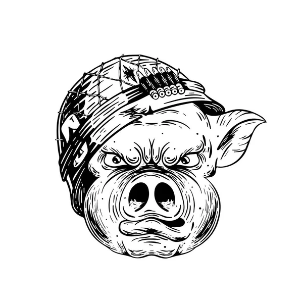 Soldat Porc Ilustrație Alb Negru Izolat Backgrond Deschis — Vector de stoc