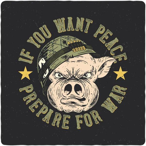 Shirt Poster Avec Illustration Soldat Cochon Conception Avec Composition Texte — Image vectorielle
