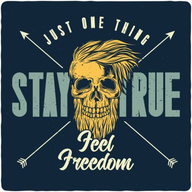 T-shirt veya poster tasarım çizim hipster's kafatası ile. Metin kompozisyonu ile tasarım.