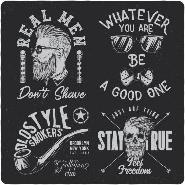 Vintage etiketleri kompozisyon koyu arka plan üzerinde yazı ile ayarlama. T-shirt tasarım.