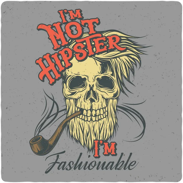 Shirt Poster Con Illustrazione Del Cranio Dell Hipster Design Con — Vettoriale Stock