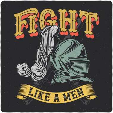 T-shirt veya poster tasarım çizim Knight ile. Metin kompozisyonu ile tasarım.