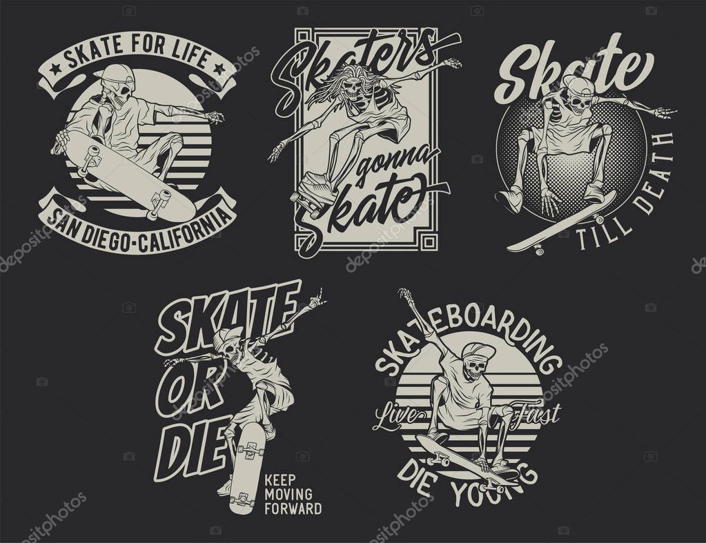 Vintage labels set. Hand drawn illustrations with lettering composition. Logotypes set. Monochrome illustrations.