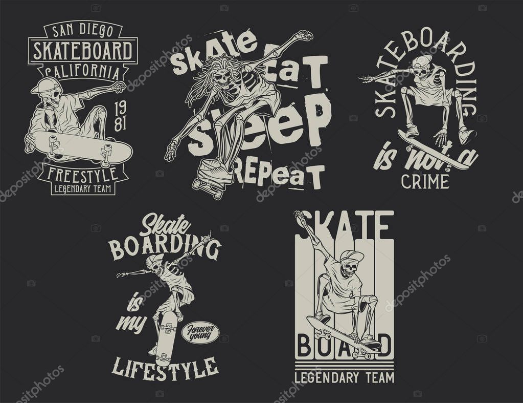Vintage labels set. Hand drawn illustrations with lettering composition. Logotypes set. Monochrome illustrations.