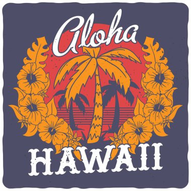 Hawaii bitki örtüsünün illüstrasyonu. Vektör illüstrasyon. T-shirt veya poster tasarımı.