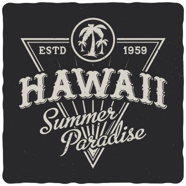 Hawaii etiketi. Vektör illüstrasyon. T-shirt veya poster tasarımı.
