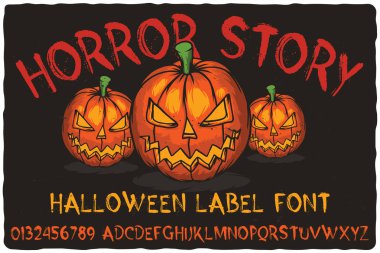 Korku Hikayesi adlı el çizimi tileface. Cadılar Bayramı tarzı. Kabakların el çizimi çizimi.