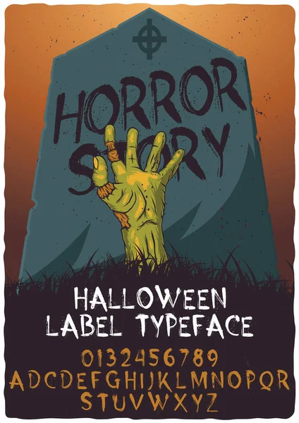 Hand drawn tyleface named Horror Story. Halloween style. Hand drawn illustration of zombie hand.