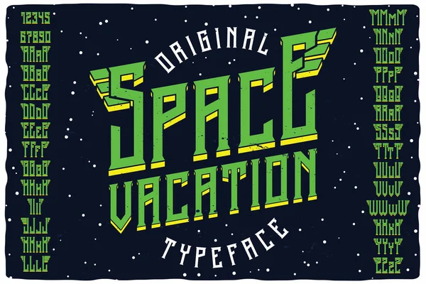 Vintage Label Font Named Space Vacation Strong Typeface Capital Small — Stock Vector
