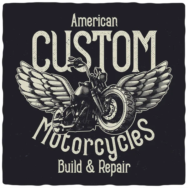 Camiseta Diseño Póster Con Ilustración Motocicleta Personalizada Alas Listo Diseño — Archivo Imágenes Vectoriales