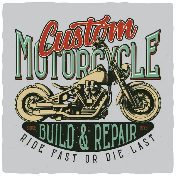 Camiseta Diseño Póster Con Ilustración Motocicleta Personalizada Listo Diseño Ropa — Archivo Imágenes Vectoriales