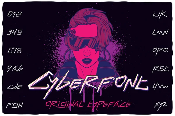 Cyberfont Isimli Orijinal Etiket Yazı Tipi Poster Tişört Logo Etiket — Stok Vektör