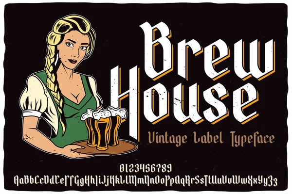 Brew House Adında Eski Bir Etiket Yazı Tipi Posterler Tişörtler — Stok Vektör