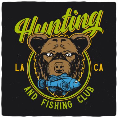 Ayı kafası illüstrasyonlu tişört ya da poster tasarımı. Giysi tasarımını hazırla.