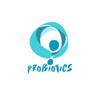 Probiyotikler logosunu görmeniz gerekir. Tedavi amacıyla için sağlıklı beslenme madde kavramı. Basit düz stil trend modern logo grafik tasarım beyaz arka plan üzerinde izole
