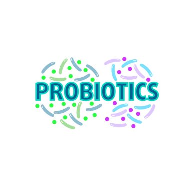 Probiyotikler logosunu görmeniz gerekir. Tedavi amacıyla için sağlıklı beslenme madde kavramı. Basit düz stil trend modern logo grafik tasarım beyaz arka plan üzerinde izole