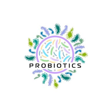 Probiyotikler logosunu görmeniz gerekir. Tedavi amacıyla için sağlıklı beslenme madde kavramı. Basit düz stil trend modern logo grafik tasarım beyaz arka plan üzerinde izole