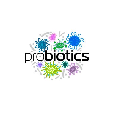 Probiyotikler logosunu görmeniz gerekir. Tedavi amacıyla için sağlıklı beslenme madde kavramı. Basit düz stil trend modern logo grafik tasarım beyaz arka plan üzerinde izole