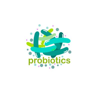 Probiyotikler logosunu görmeniz gerekir. Tedavi amacıyla için sağlıklı beslenme madde kavramı. Basit düz stil trend modern logo grafik tasarım beyaz arka plan üzerinde izole