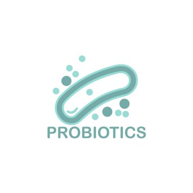 Probiyotikler logosunu görmeniz gerekir. Tedavi amacıyla için sağlıklı beslenme madde kavramı. Basit düz stil trend modern logo grafik tasarım izole
