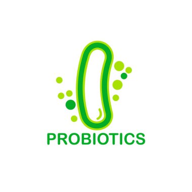 Probiyotikler logosunu görmeniz gerekir. Tedavi amacıyla için sağlıklı beslenme madde kavramı. Basit düz stil trend modern logo grafik tasarım izole